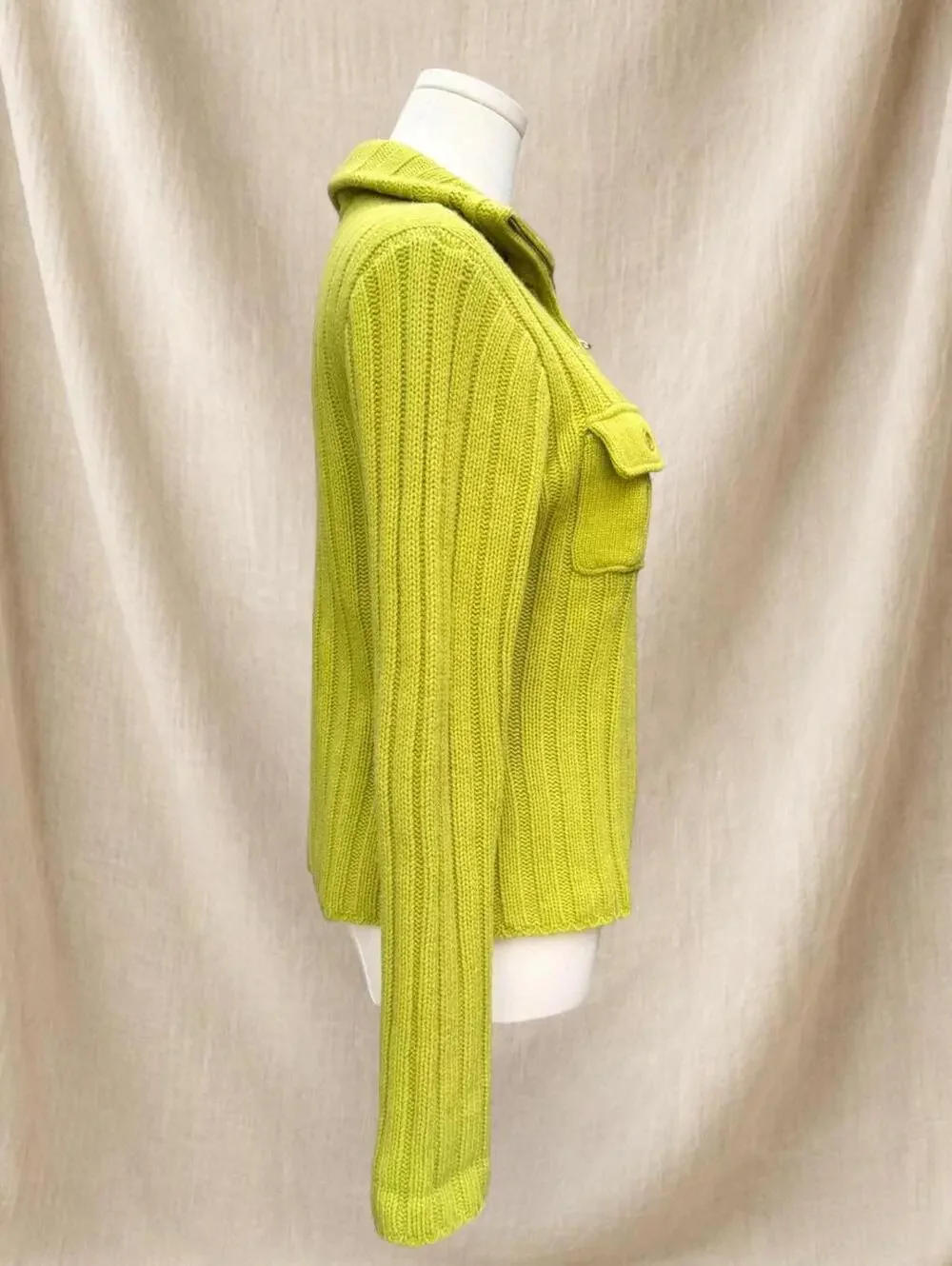 J.Crew 100% lambswool green ribbed knit zip up sweater with pockets